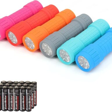 EverBrite 9-LED Flashlight 6-Pack Impact Handheld Torch Assorted Colors with Lanyard 3AAA Battery Included (Hurricane Supplies, Camping, Hiking, Emergency, Hunting)