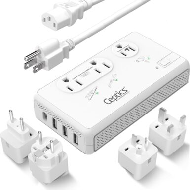 Ceptics 2000W Voltage Converter for Travel, 220V to 110V Converter w/Type C, E/F, G, I Plugs, 2000W Hair Dryer Outlet, 4 USB w/ 1 USB-C PD 18W Fast Charge